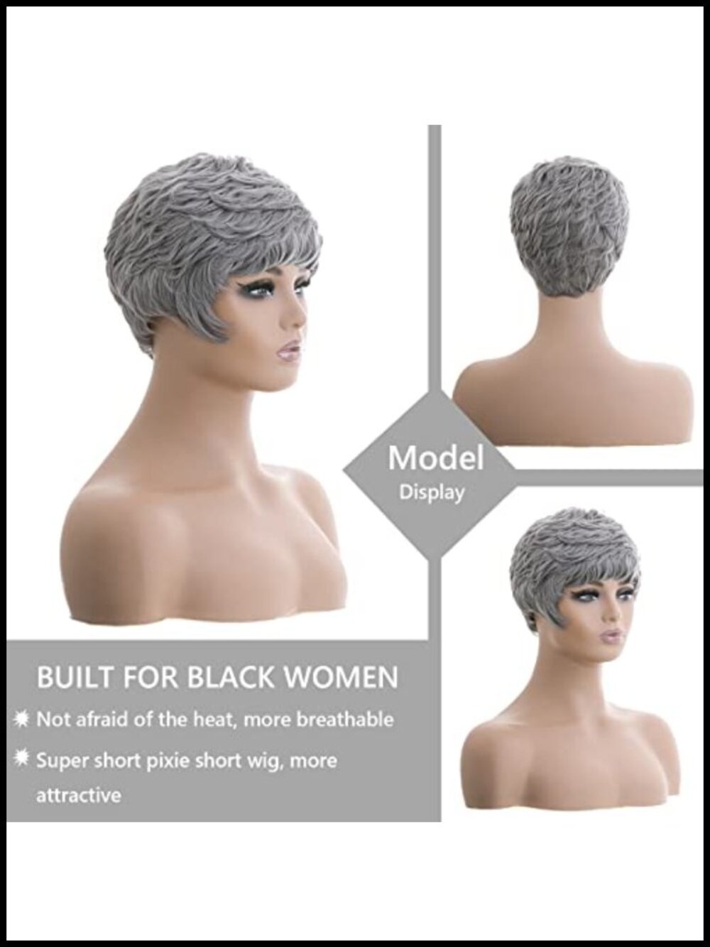 Short Grey Pixie Cut Wig for Black Women Synthetic Layered Natural Look Daily - Picture 2 of 5